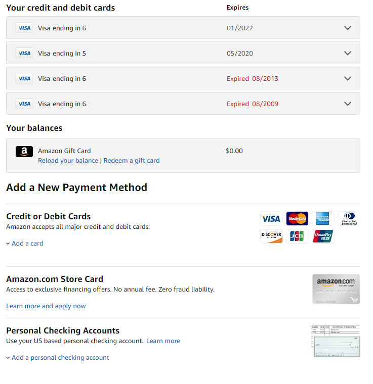 Amazon Multiple Payment Methods