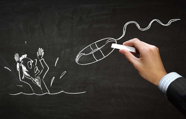 Funny businessman chalk drawing . Mixed media