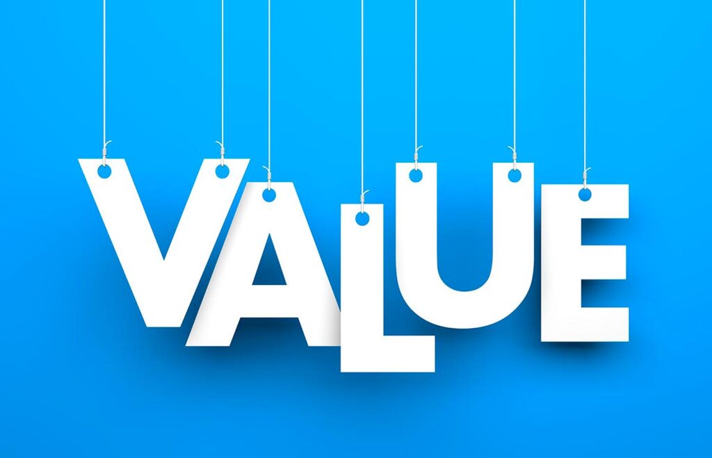 Value. Text hanging on the rope