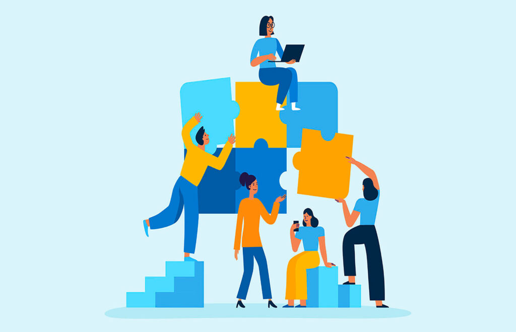Vector illustration in simple flat style – teamwork and developm