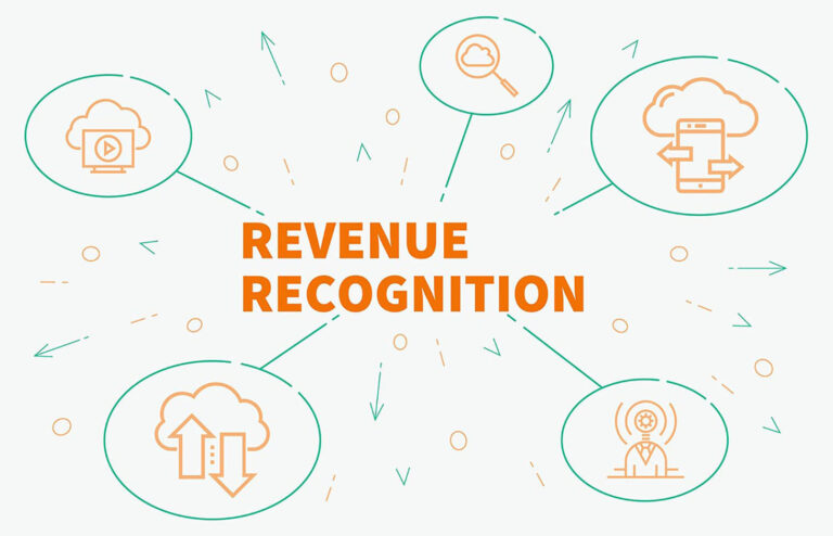 Conceptual business illustration with the words revenue recognit