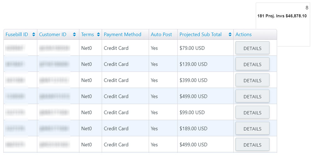 projected invoices in recurring billing